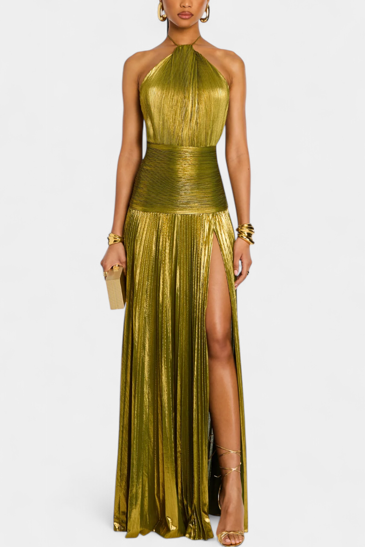 Abito Halter Metallico Emma con Schiena Scoperta - Eleganza e Stile Unici!