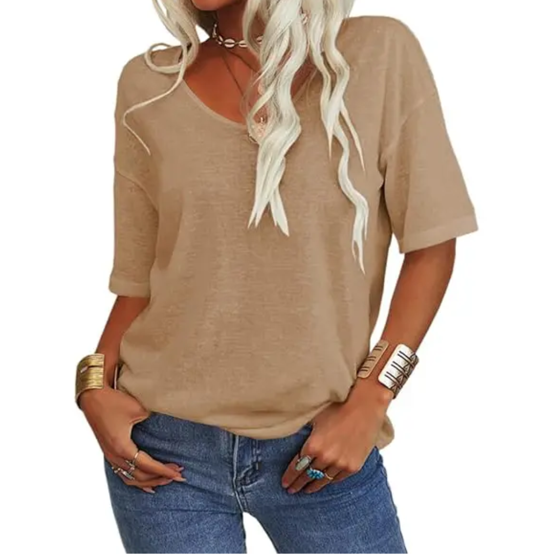 KATIE™ – T-shirt Essenziale Relaxed con Scollo a V: Comfort e Stile per Ogni Occasione!