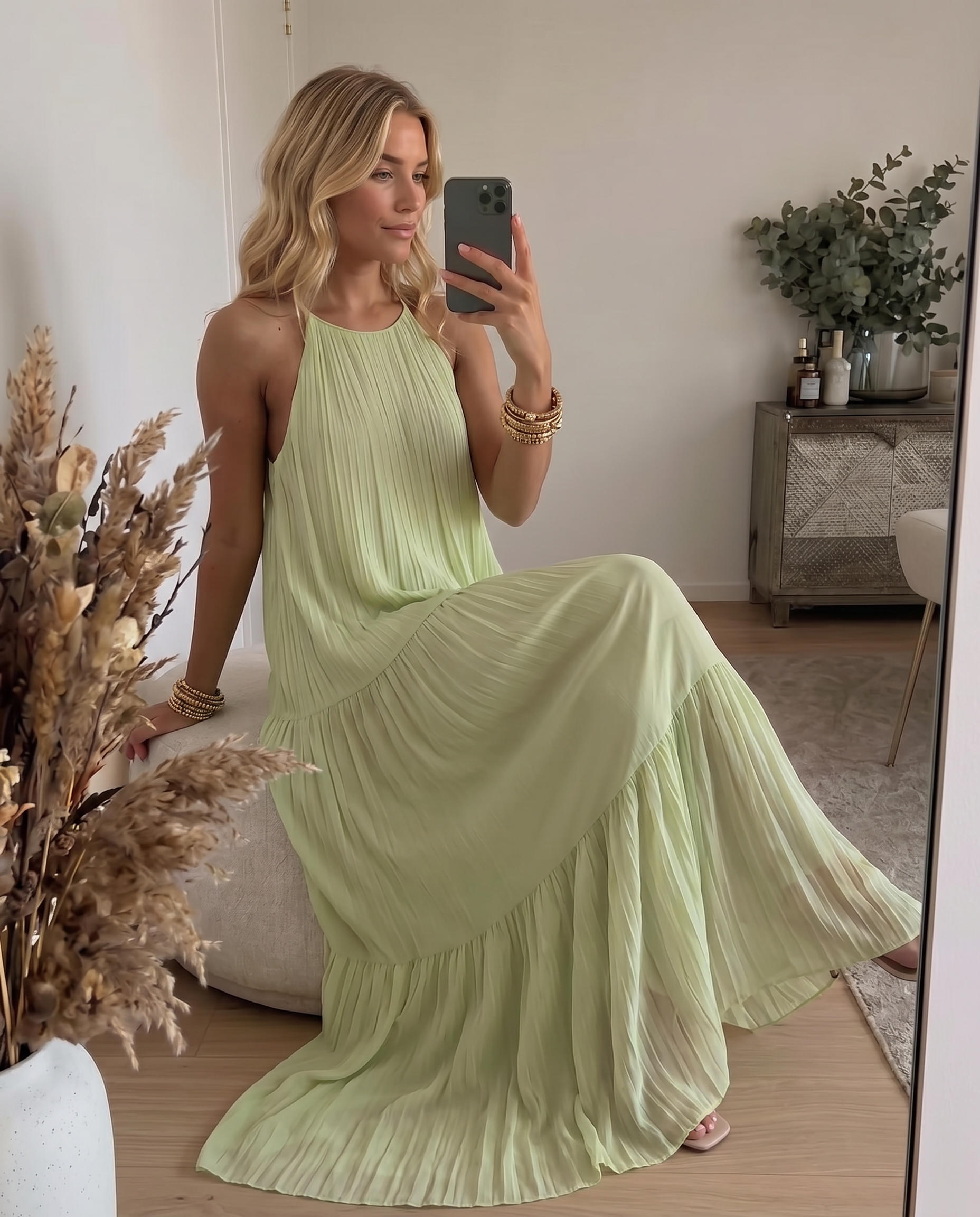 LIVIA | Maxi Abito Boho Verde Pistacchio - Stile Unico per Ogni Occasione!