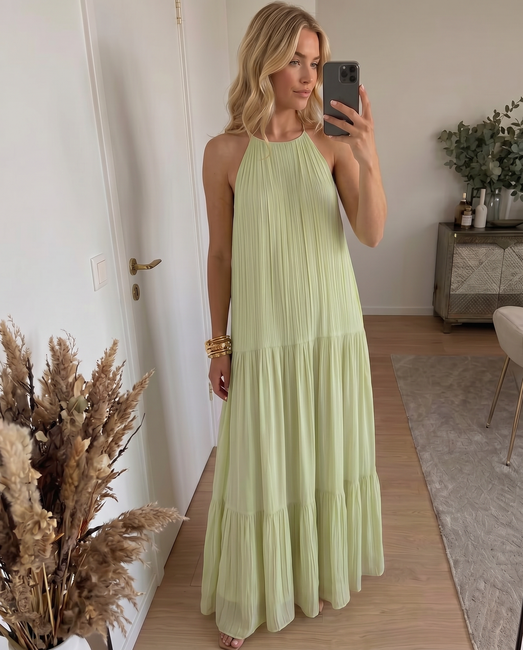 LIVIA | Maxi Abito Boho Verde Pistacchio - Stile Unico per Ogni Occasione!