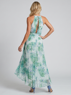 Portia | Vestito Midi Plissettato con Collo Halter e Stampa Floreale - Eleganza e Stile per Ogni Occasione!