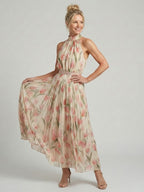 Aurelle | Abito Midi Floreale con Scollo Halter - Eleganza e Stile per Ogni Occasione!