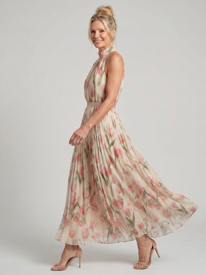 Aurelle | Abito Midi Floreale con Scollo Halter - Eleganza e Stile per Ogni Occasione!