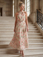 Aurelle | Abito Midi Floreale con Scollo Halter - Eleganza e Stile per Ogni Occasione!