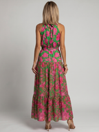 Rosa | Abito Midi Drappeggiato con Scollo Halter - Eleganza e Stile per Ogni Occasione!
