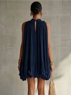 CAMILLA | Mini Abito Chiffon con Collo Americano e Gonna Balloon - Eleganza e Stile Unici!