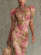 Rosalie™ | Maxi Abito Vintage con Stampa di Rose - Eleganza Senza Tempo