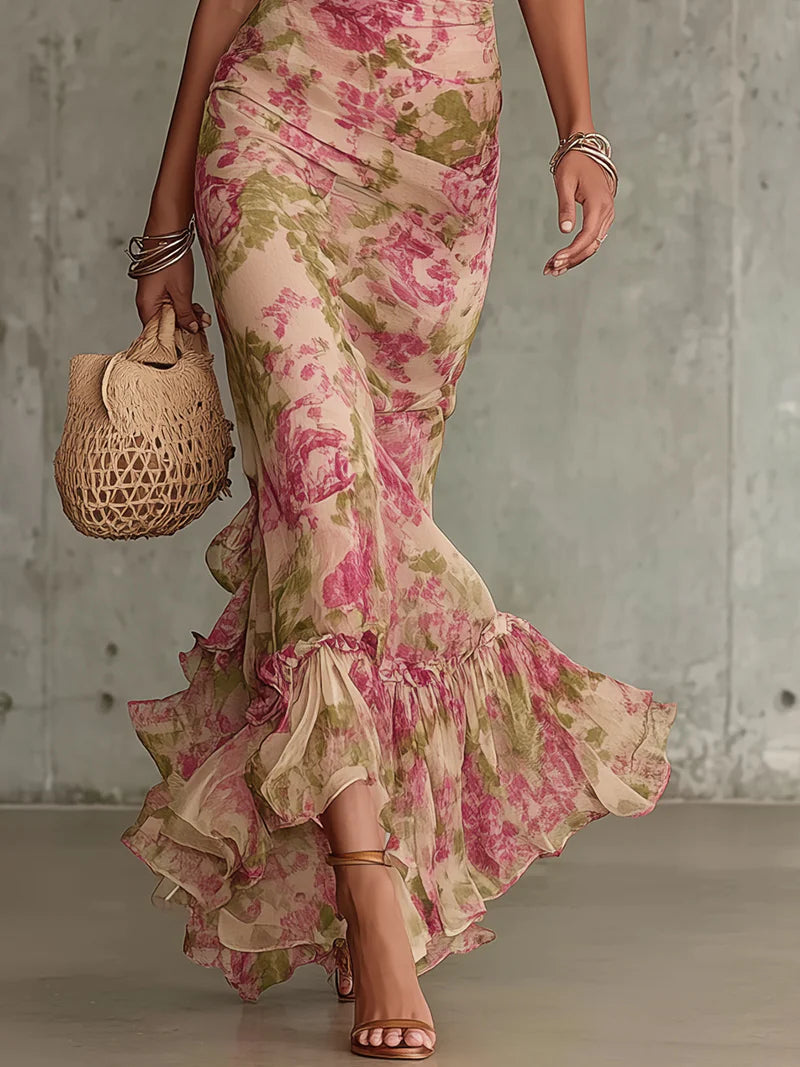 Rosalie™ | Maxi Abito Vintage con Stampa di Rose - Eleganza Senza Tempo