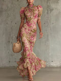 Rosalie™ | Maxi Abito Vintage con Stampa di Rose - Eleganza Senza Tempo