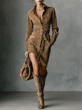 Nalea™ | Elegante Abito Lungo in Suede Sintetico per uno Stile Moderno