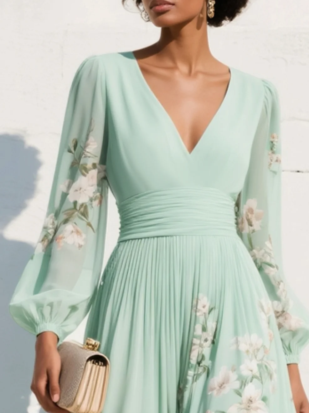 Cisella | Abito Midi Floreale Verde Chiaro - Eleganza Primaverile