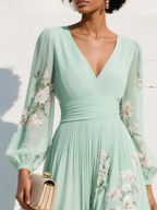 Cisella | Abito Midi Floreale Verde Chiaro - Eleganza Primaverile