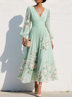 Cisella | Abito Midi Floreale Verde Chiaro - Eleganza Primaverile