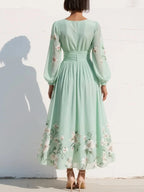 Cisella | Abito Midi Floreale Verde Chiaro - Eleganza Primaverile