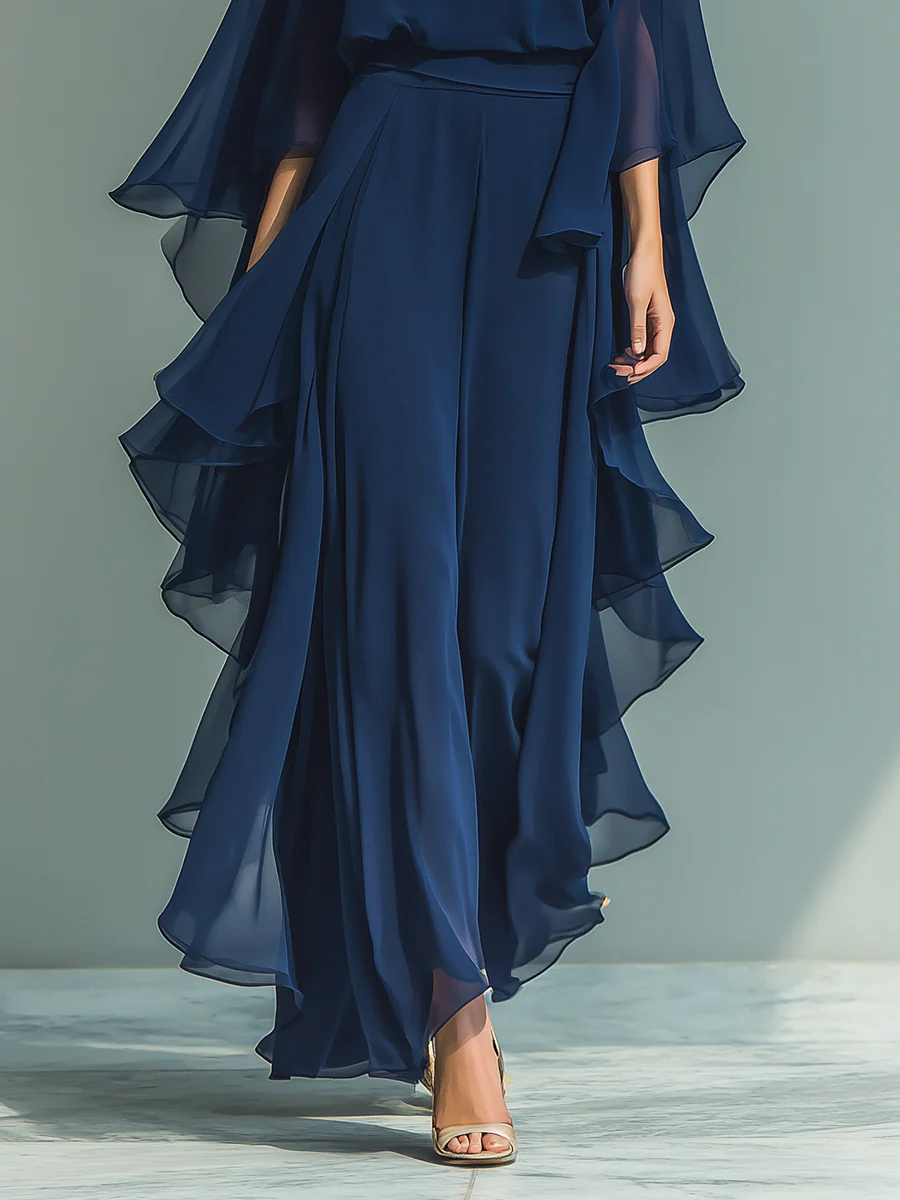 Helena | Completo Chic in Chiffon con Volant - Eleganza Senza Tempo