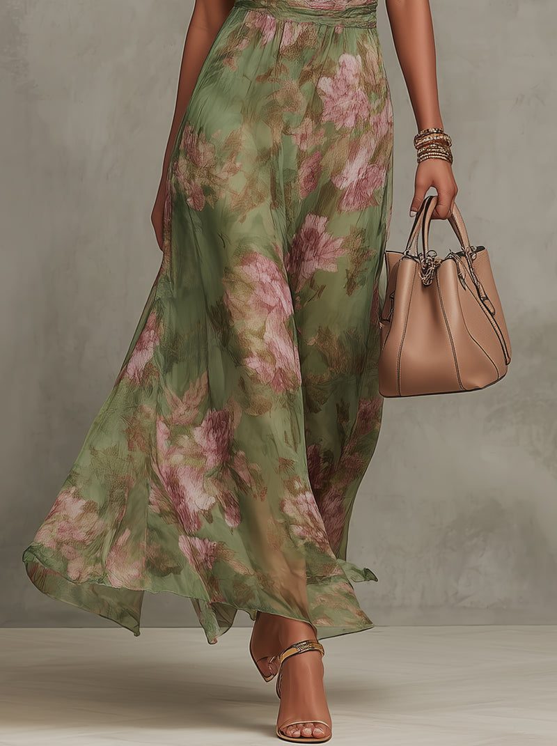 Livia | Maxi Abito Floreale con Scollo Halter - Eleganza Estiva per Ogni Occasione