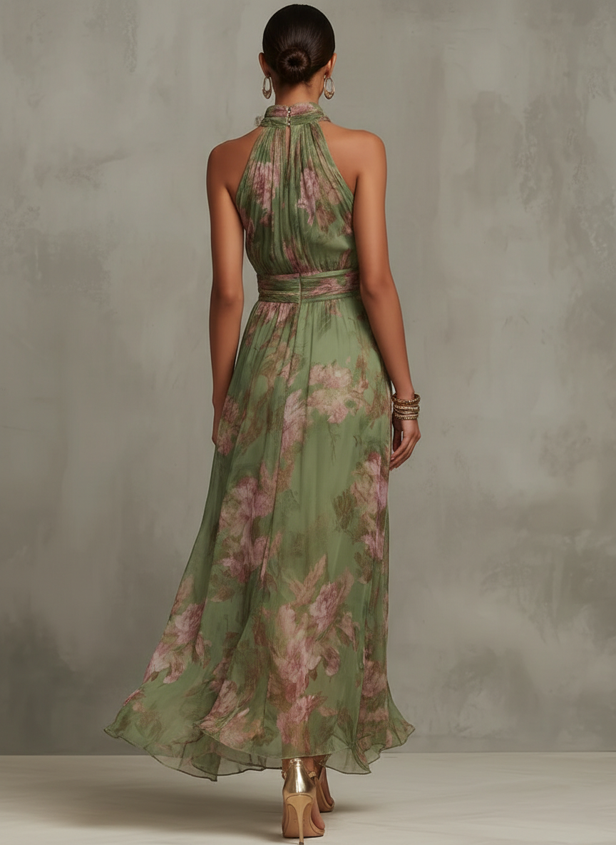 Livia | Maxi Abito Floreale con Scollatura Halter - Eleganza e Stile per Ogni Occasione!