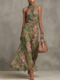 Livia | Maxi Abito Floreale con Scollo Halter - Eleganza Estiva per Ogni Occasione
