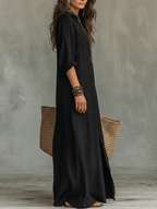 Soline™ | Abito Maxi Nero Lungo con Bottoni - Eleganza Senza Tempo