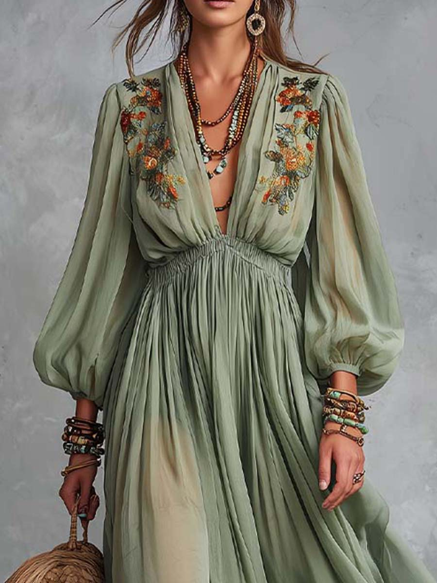 Élodine™ | Abito Maxi Bohemien con Stampa Floreale - Eleganza e Stile per Ogni Occasione!
