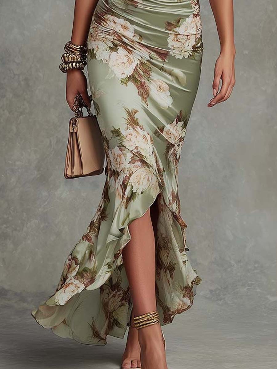 Ana - Abito Lungo Asimmetrico in Satin Verde con Scollatura a V - Eleganza Unica per Ogni Occasione!