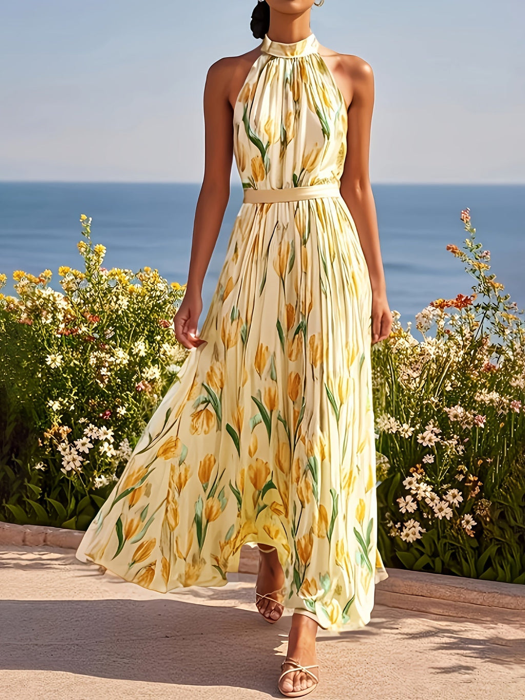 Tulipa™ - Maxi Abito Halterneck con Design a Tulipano: Eleganza e Stile Unici!