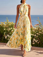Tulipa™ - Maxi Abito Halterneck con Design a Tulipano: Eleganza e Stile Unici!