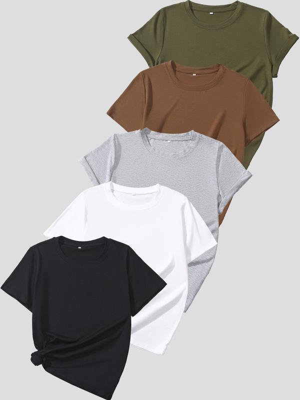 OLIVE™ - Set di 5 T-shirt Casual a Maniche Corte per un Look Fresco e Stile Unico!