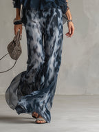 Ludovica | Set Chic in Chiffon con Top a Collo Alto e Pantaloni Larghi Stampati - Eleganza e Comfort