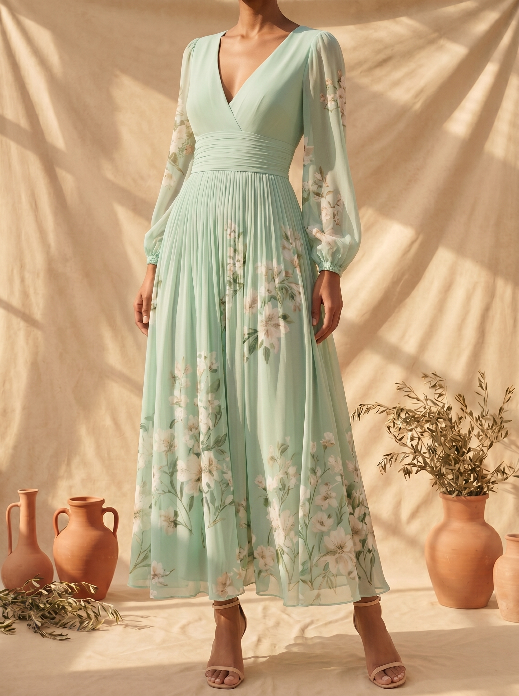 Cisella | Abito Midi Floreale Verde Chiaro - Eleganza Primaverile