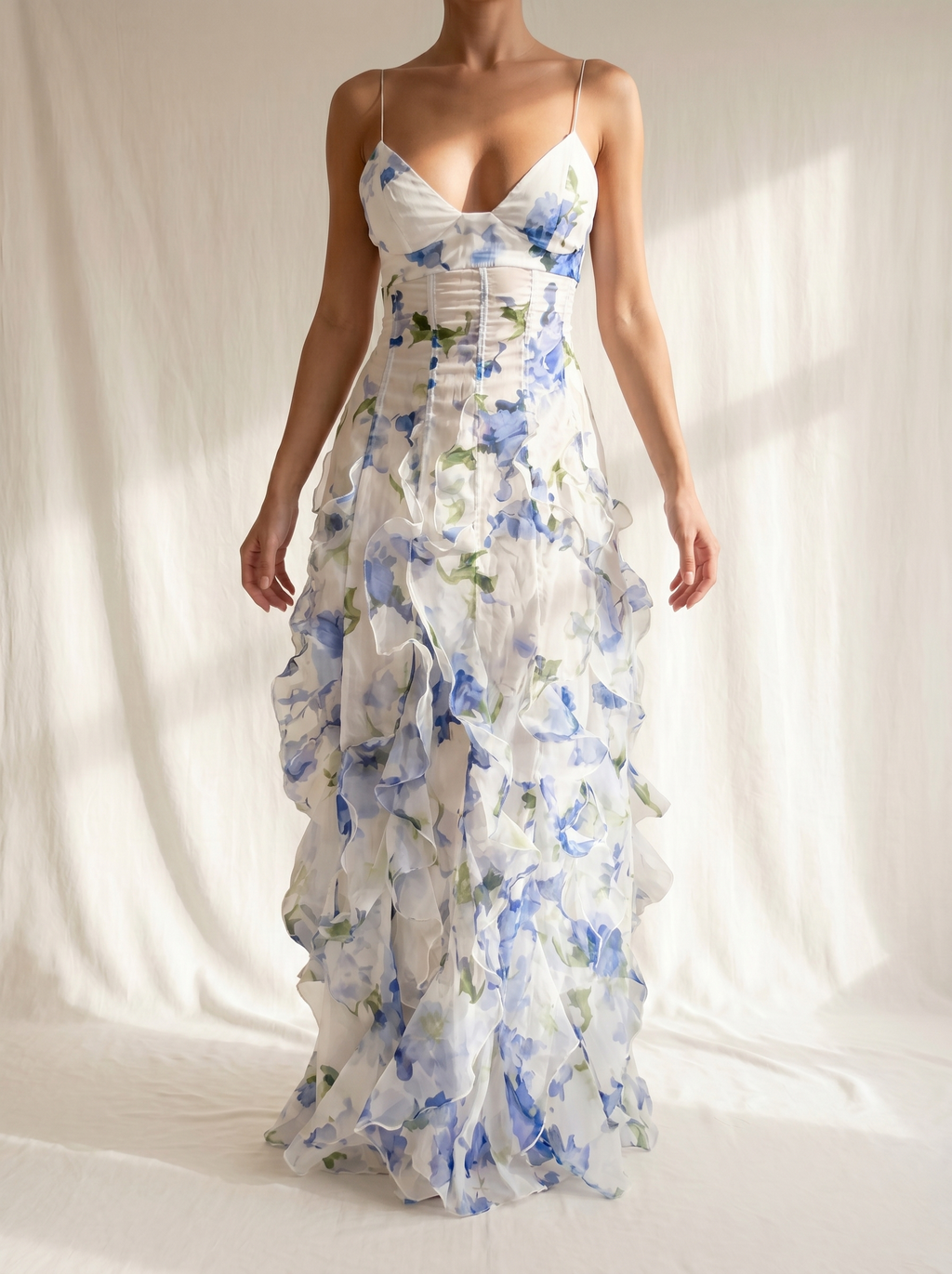 Uri | Abito Midi Floreale con Rouches - Eleganza e Stile per Ogni Occasione!