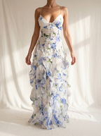 Uri | Abito Midi Floreale con Rouches - Eleganza e Stile per Ogni Occasione!