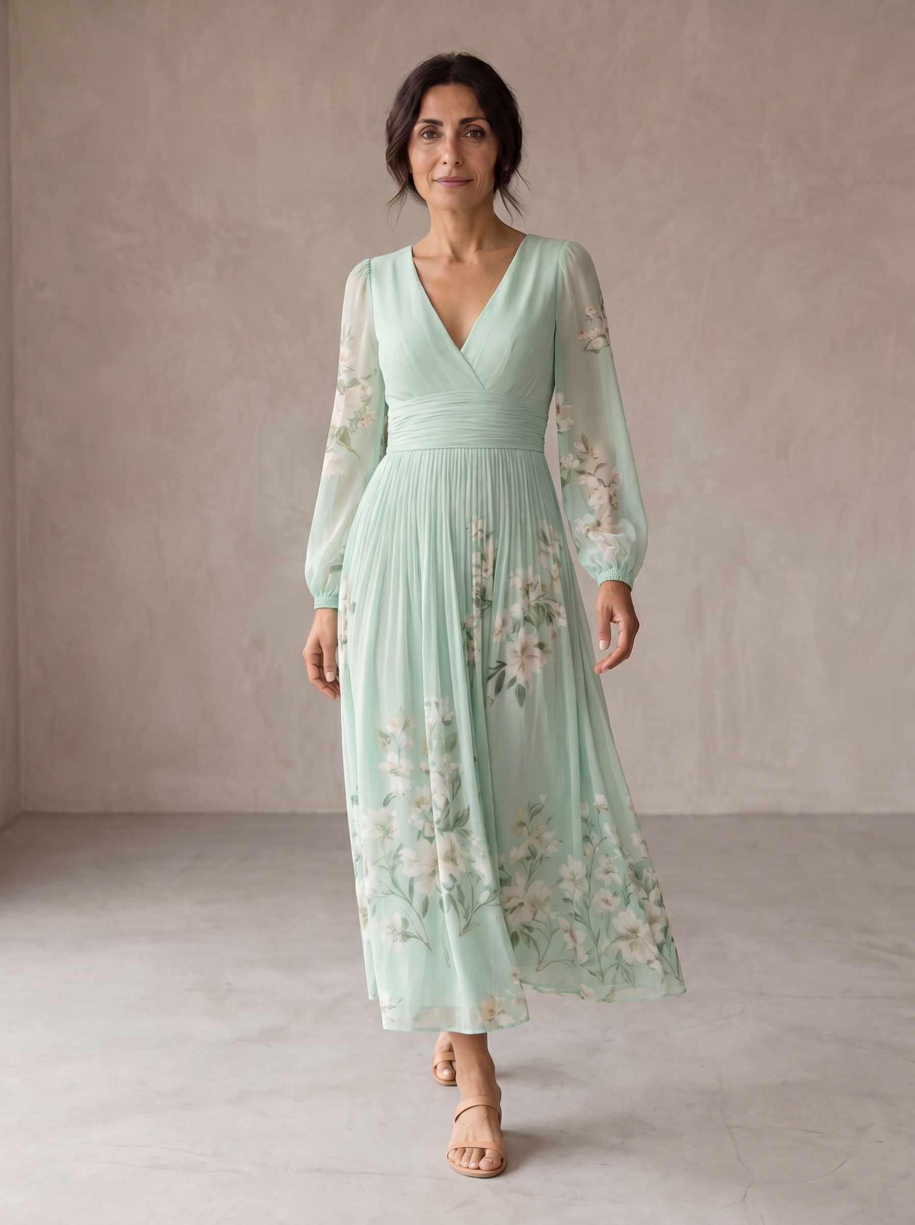 Cisella | Abito Midi Floreale Verde Chiaro - Eleganza Primaverile