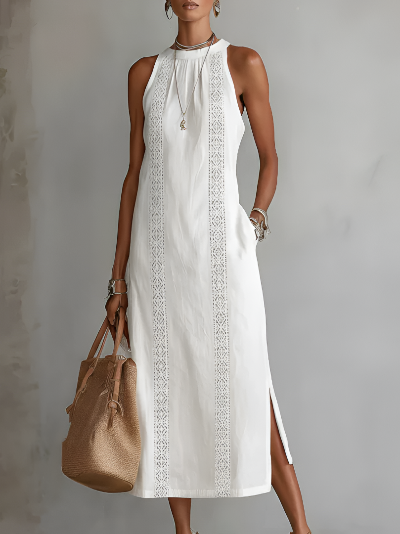 Jimena | Abito Midi in Lino con Collo Mao - Eleganza e Comfort per Ogni Occasione!