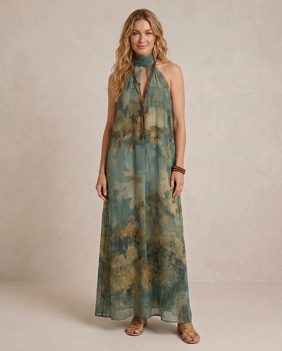 FLORA | Maxi Abito Chiffon Floreale Boho - Eleganza Naturale per Ogni Occasione!