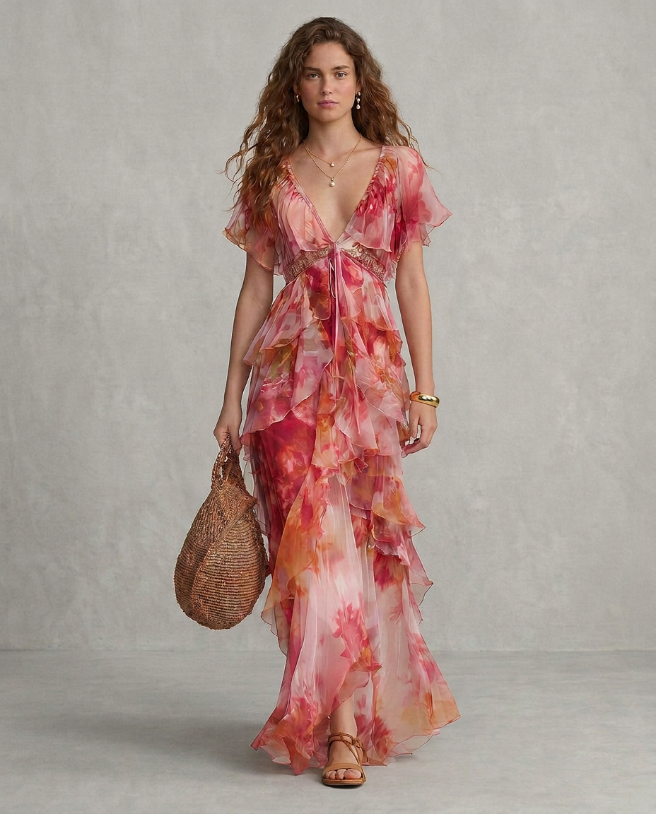 LUNA | Abito Boho Floreale con Balze - Stile Unico per Ogni Occasione!