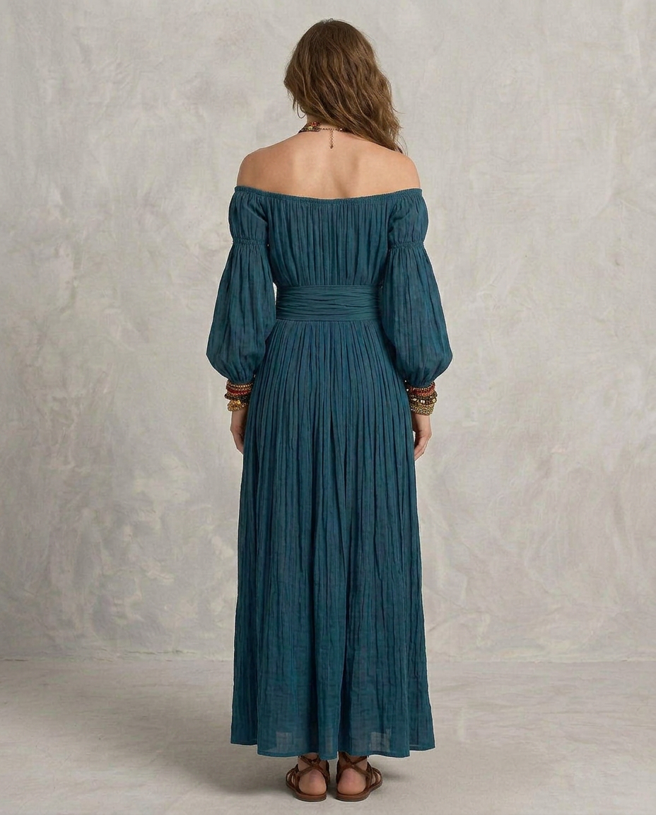 ARIANA | Maxi Abito Teal con Spalle Scoperte - Eleganza e Stile Unici!