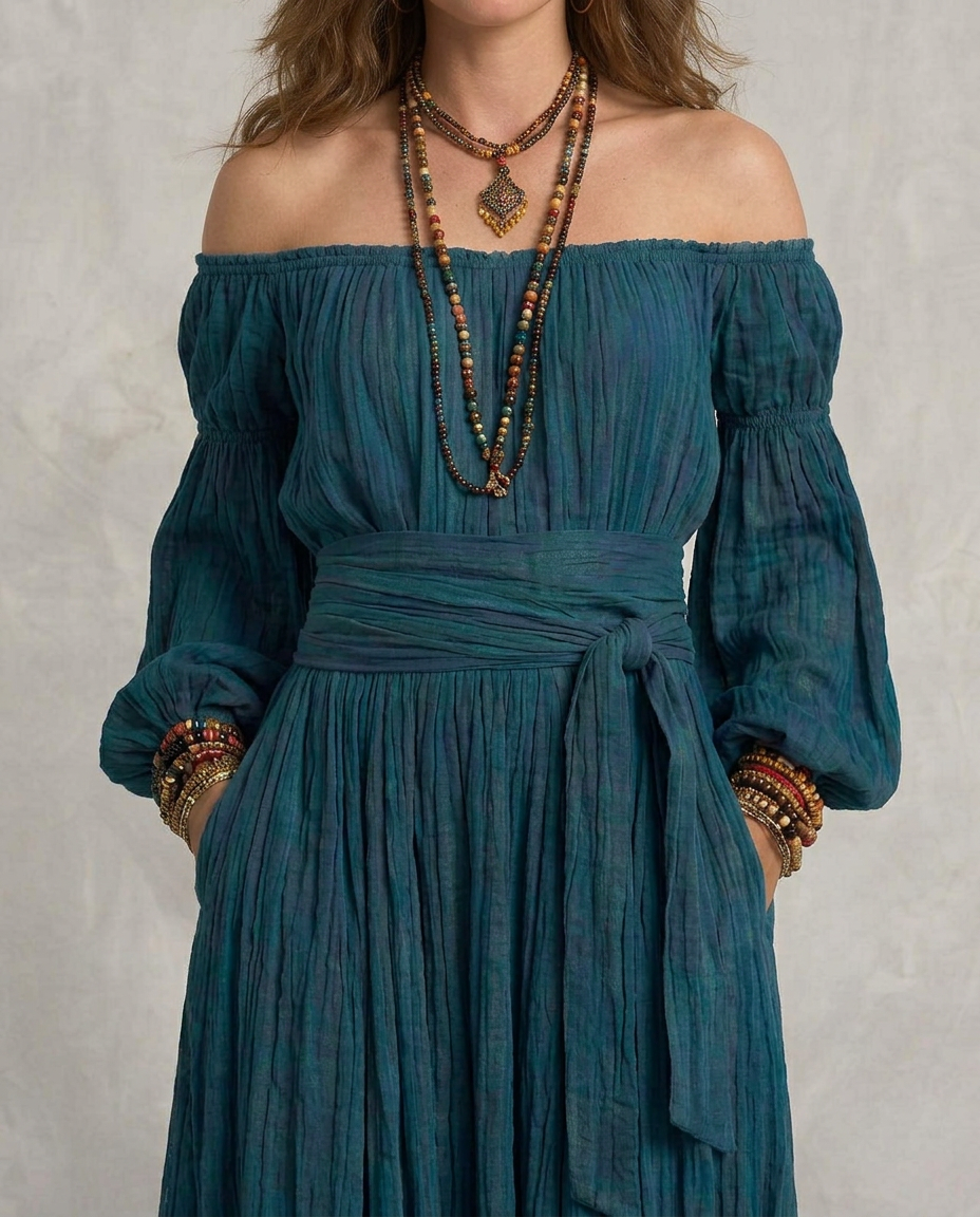 ARIANA | Maxi Abito Teal con Spalle Scoperte - Eleganza e Stile Unici!