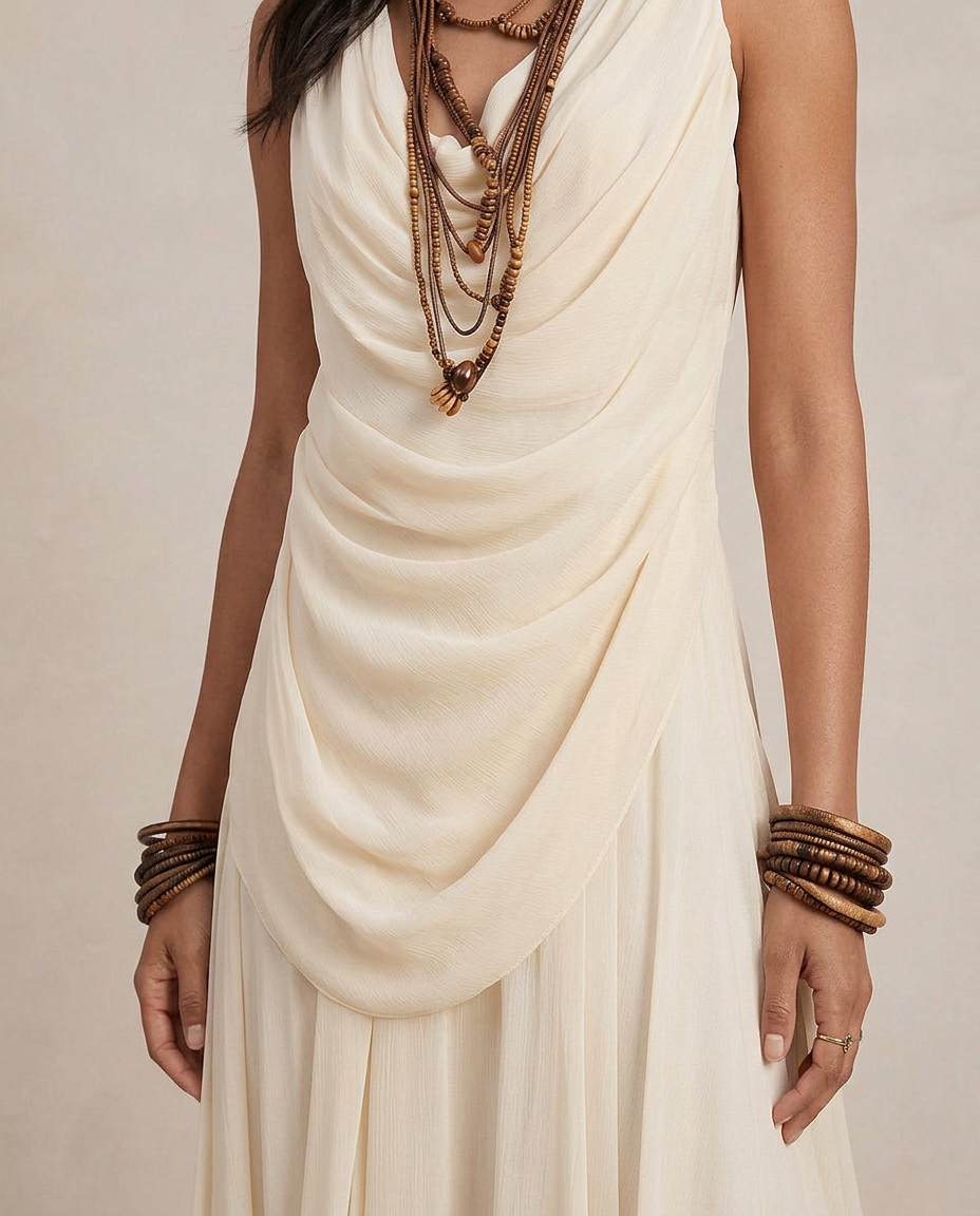 CLARA | Maxi Abito Crema con Balze Eleganti
