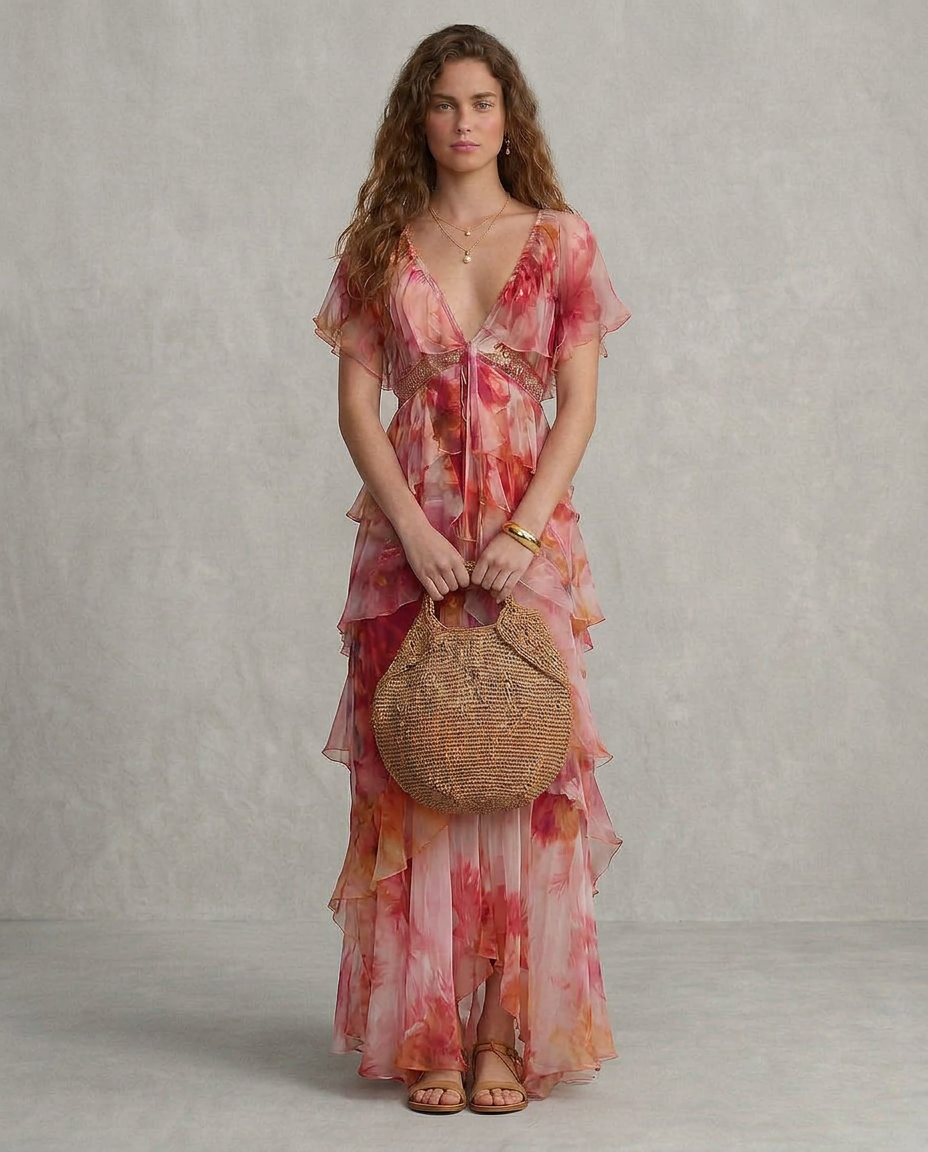 LUNA | Abito Boho Floreale con Balze - Stile Unico per Ogni Occasione!