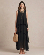 NOEMI | Maxi Abito Boho in Chiffon Nero a Strati - Eleganza e Stile Unici!