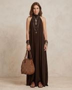 CAMILLA | Maxi Abito Halter in Marrone Scuro - Eleganza senza Tempo