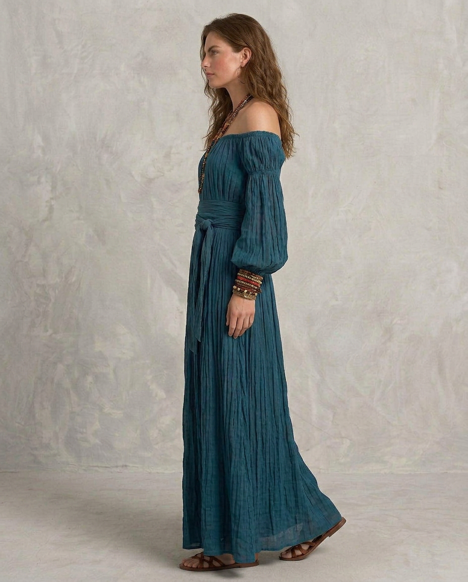 ARIANA | Maxi Abito Teal con Spalle Scoperte - Eleganza e Stile Unici!