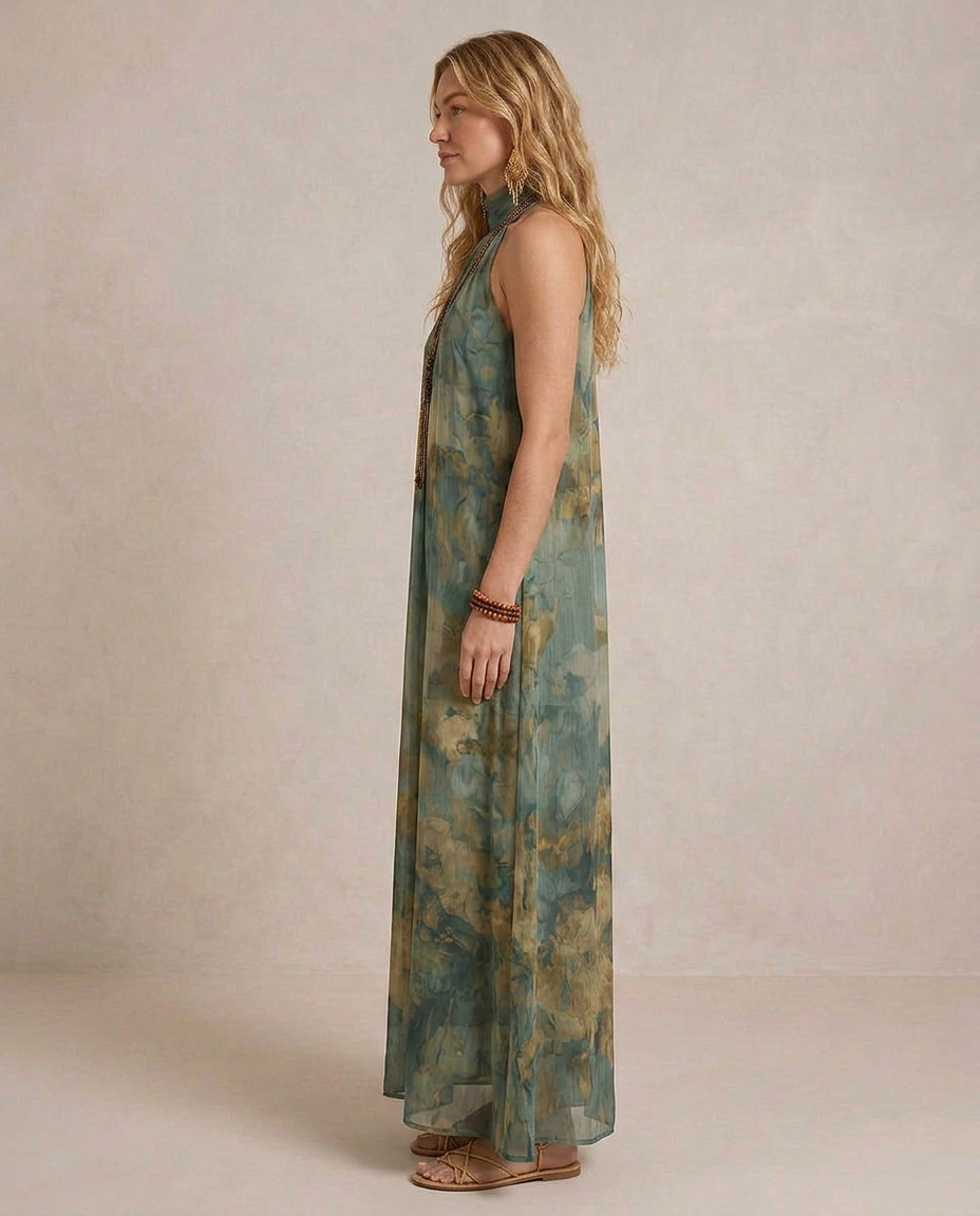FLORA | Maxi Abito Chiffon Floreale Boho - Eleganza Naturale per Ogni Occasione!
