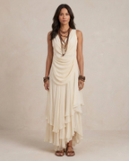 CLARA | Maxi Abito Crema con Balze Eleganti