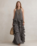 SERENA | Maxi Abito Grigio con Balze - Eleganza e Stile per Ogni Occasione!