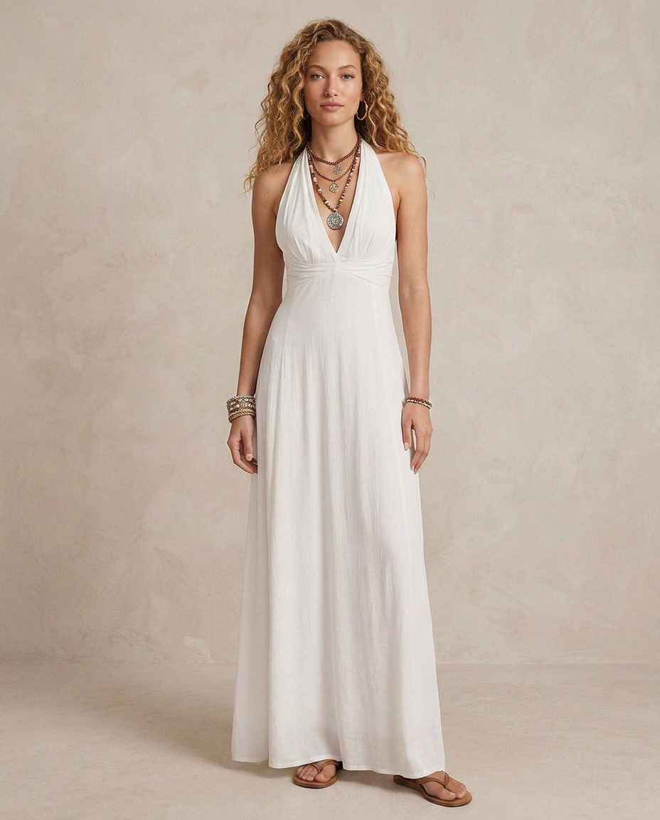 ELORA | Maxi Abito Halter in Avorio Elegante