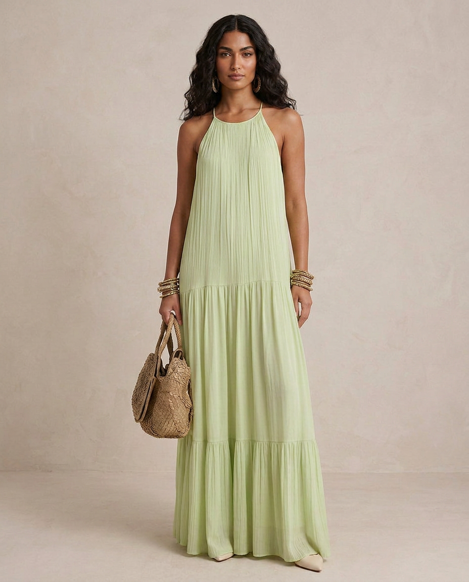 LIVIA | Maxi Abito Boho Verde Pistacchio - Stile Unico per Ogni Occasione!