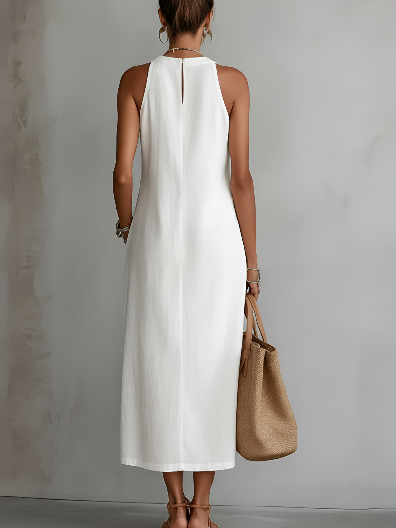 Jimena | Abito Midi in Lino con Collo Mao - Eleganza e Comfort per Ogni Occasione!