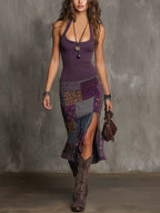 Selena | Abito Boho Patchwork con Spalline - Stile Unico per Ogni Occasione!